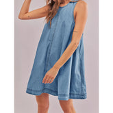 LIZAKOSHT  -  Spring Summer 2025 New Denim Dress Women Sundress Loose A-line Peplum Pockets Backless Casual Sleeveless Mini Dress Female 53932